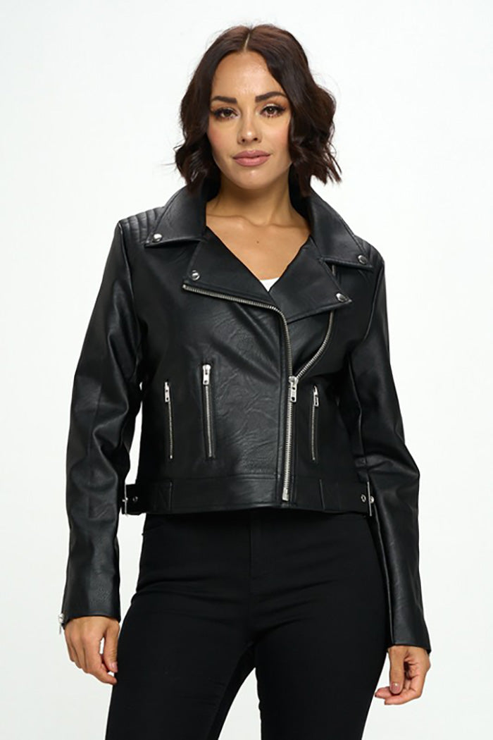 Faux Leather Moto Biker Jacket