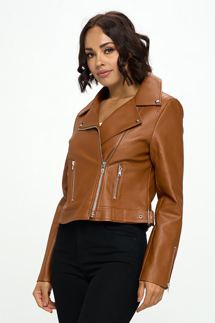 Faux Leather Moto Biker Jacket