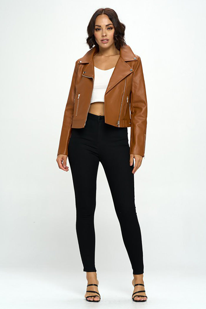 Faux Leather Moto Biker Jacket