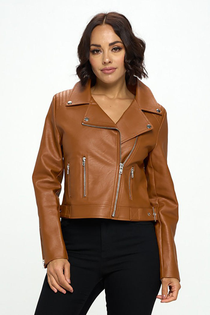 Faux Leather Moto Biker Jacket