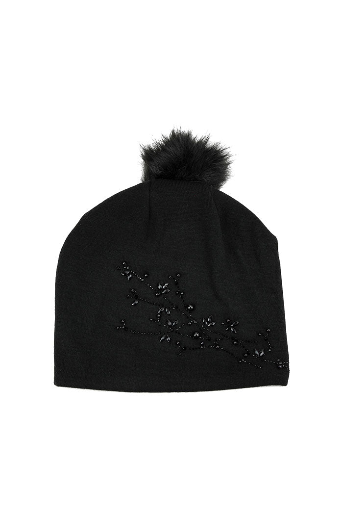 BEADED VINE POM POM BEANIE HAT