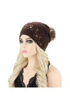 BEADED VINE POM POM BEANIE HAT