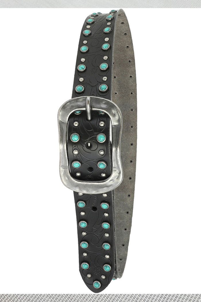 EMBOSSED LEATHER WESTERN BUCKLE BELT