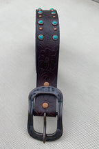 EMBOSSED LEATHER WESTERN BUCKLE BELT