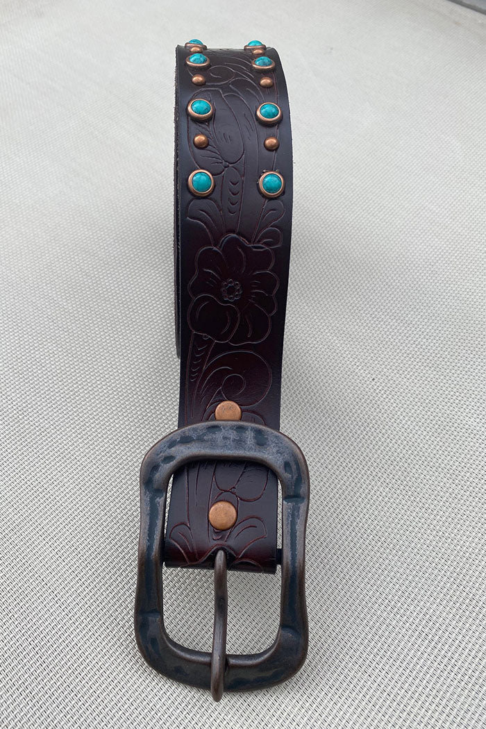 EMBOSSED LEATHER WESTERN BUCKLE BELT