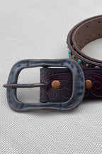 EMBOSSED LEATHER WESTERN BUCKLE BELT