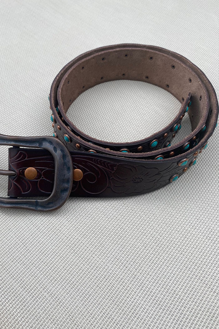EMBOSSED LEATHER WESTERN BUCKLE BELT