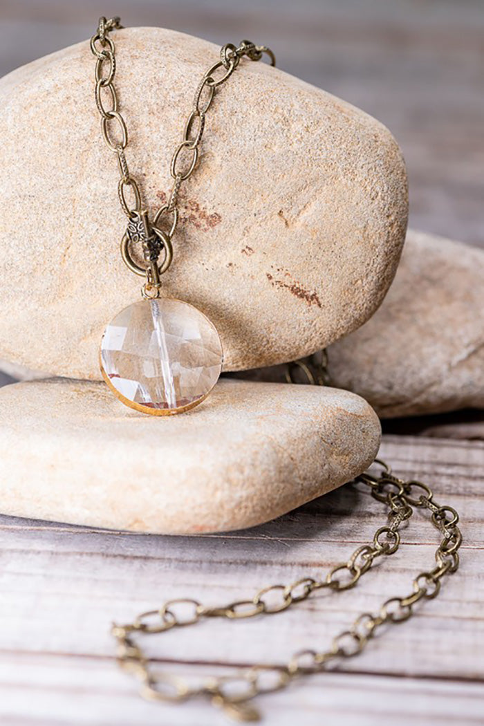 Long Necklace Circular Crystal Pendant