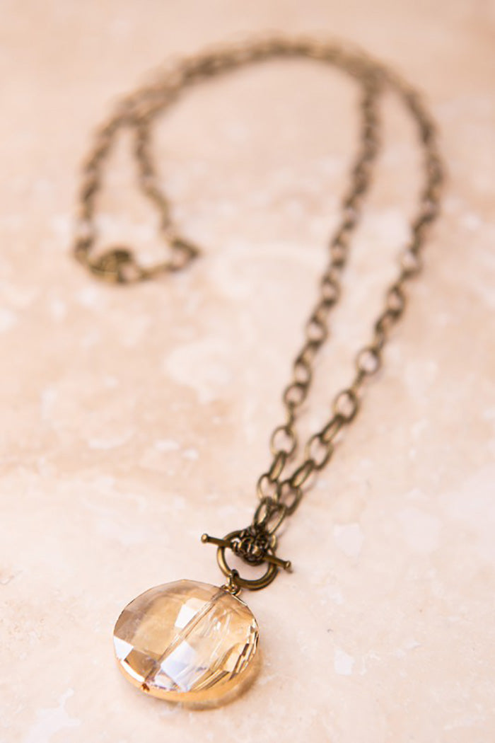 Long Necklace Circular Crystal Pendant