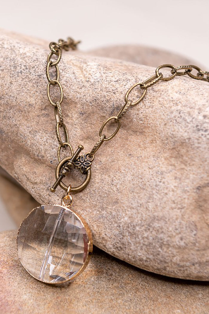 Long Necklace Circular Crystal Pendant