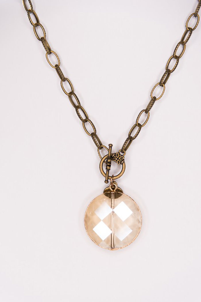 Long Necklace Circular Crystal Pendant