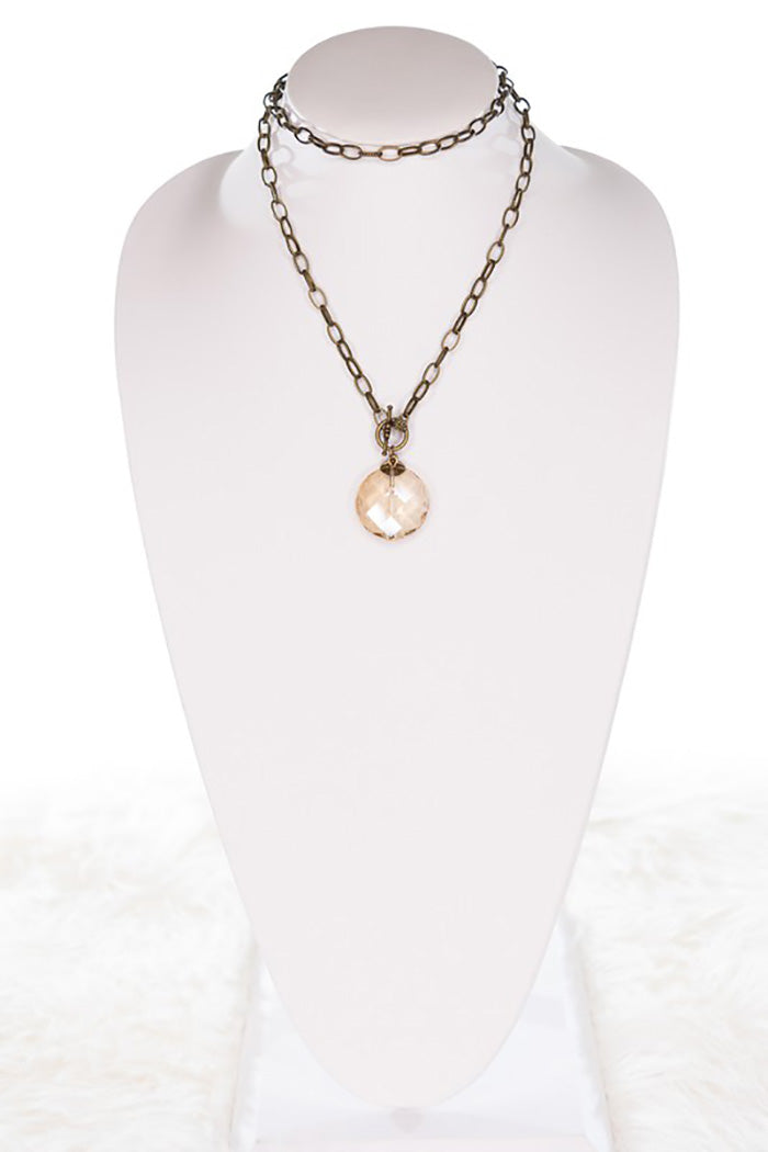 Long Necklace Circular Crystal Pendant