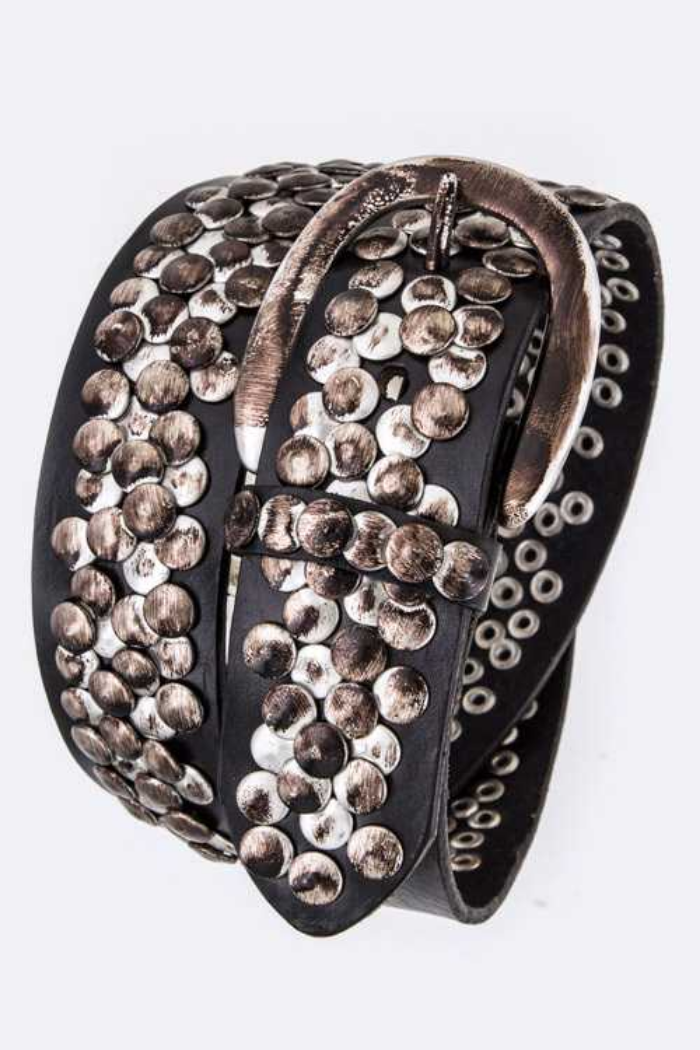 Mix Studs Distressed Leather Belt
