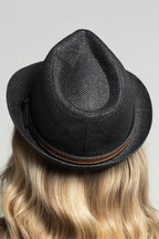 Faux Leather Belted Fedora