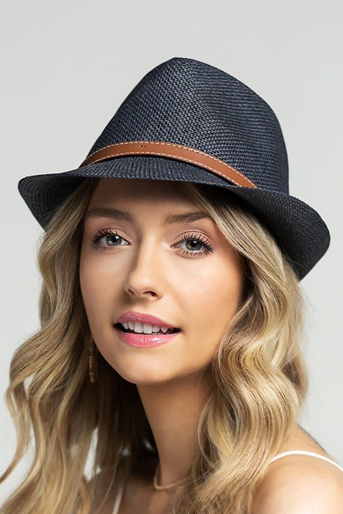 Faux Leather Belted Fedora