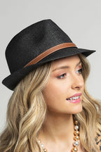 Faux Leather Belted Fedora