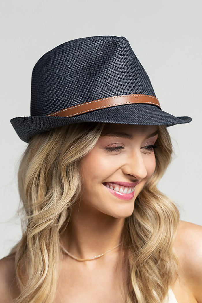 Faux Leather Belted Fedora