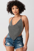 Metallic Backless Cowl Neck Crop Top