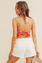 Paisley Print Rhinestone Detail Scarf Top