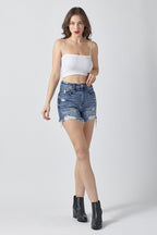 HIGH RISE DISTRESSED SHORTS