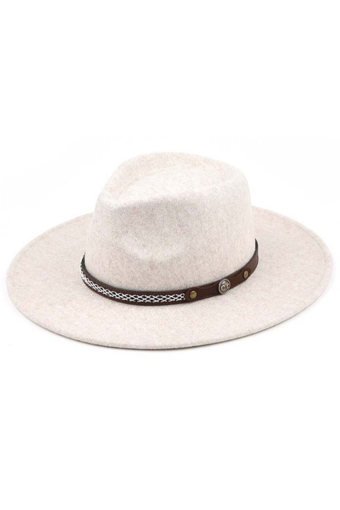 C.C Vegan Leather Trim Panama Hat