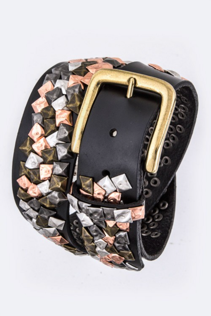Hammered Studs Leather Belt