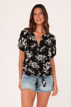 Floral Dolman Sleeve Tie Front Top