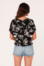 Floral Dolman Sleeve Tie Front Top