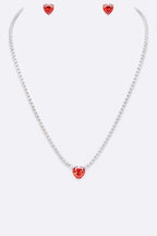 Cubic Zirconia Petite Heart Collar Necklace Set