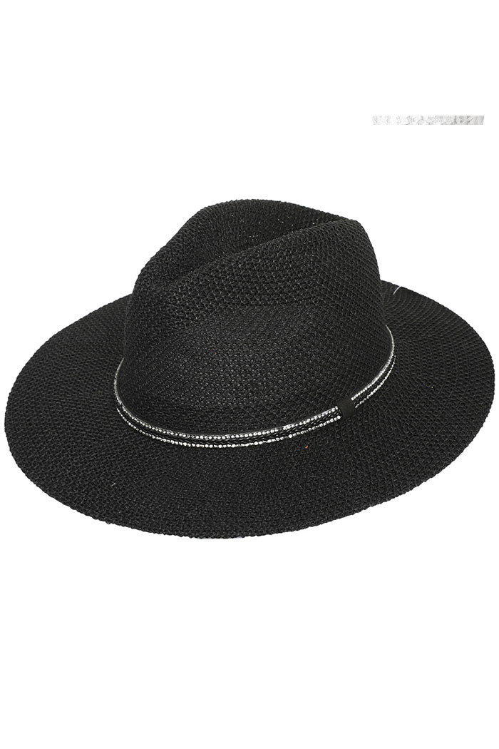 WIDE BRIM RHINESTONE BAND PANAMA HAT