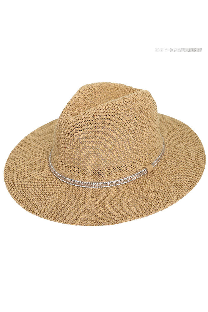 WIDE BRIM RHINESTONE BAND PANAMA HAT