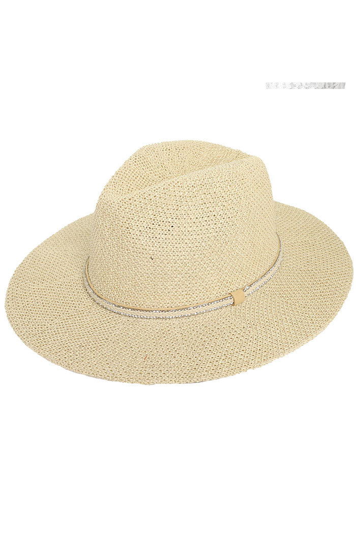WIDE BRIM RHINESTONE BAND PANAMA HAT