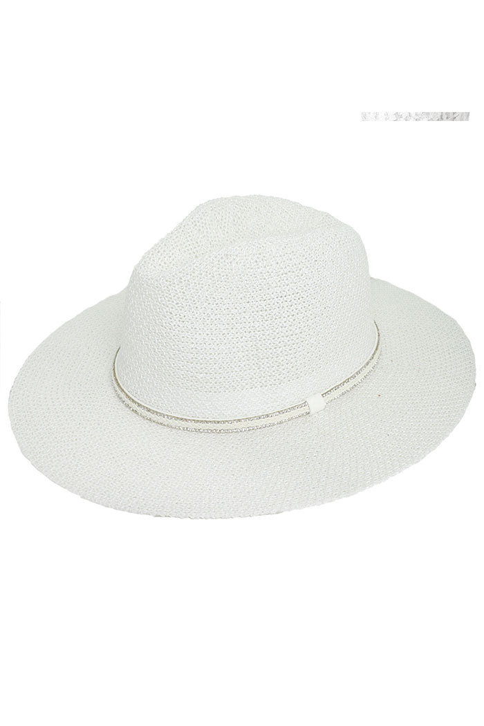 WIDE BRIM RHINESTONE BAND PANAMA HAT