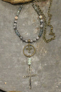 Bohemian Cross & Gray Stone Necklace