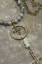 Bohemian Cross & Gray Stone Necklace