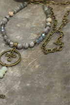 Bohemian Cross & Gray Stone Necklace