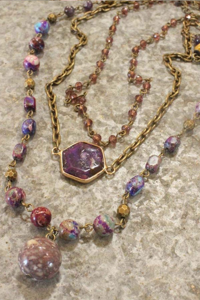Purple Stone & Crystal Necklace