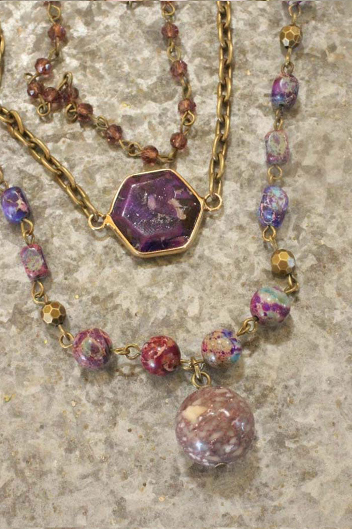 Purple Stone & Crystal Necklace