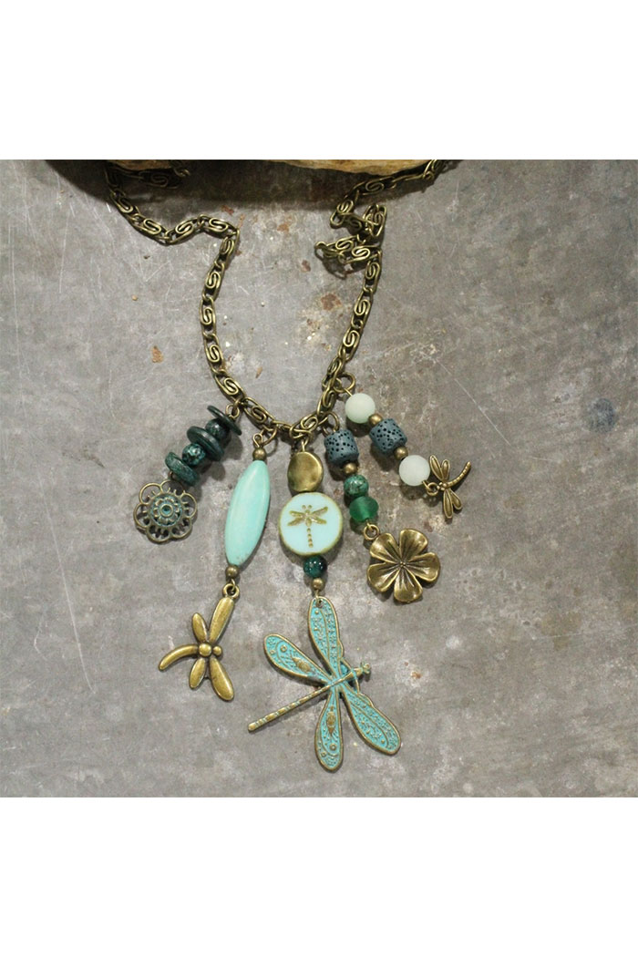 Dragonfly & Bronze Metal Charmers Necklace