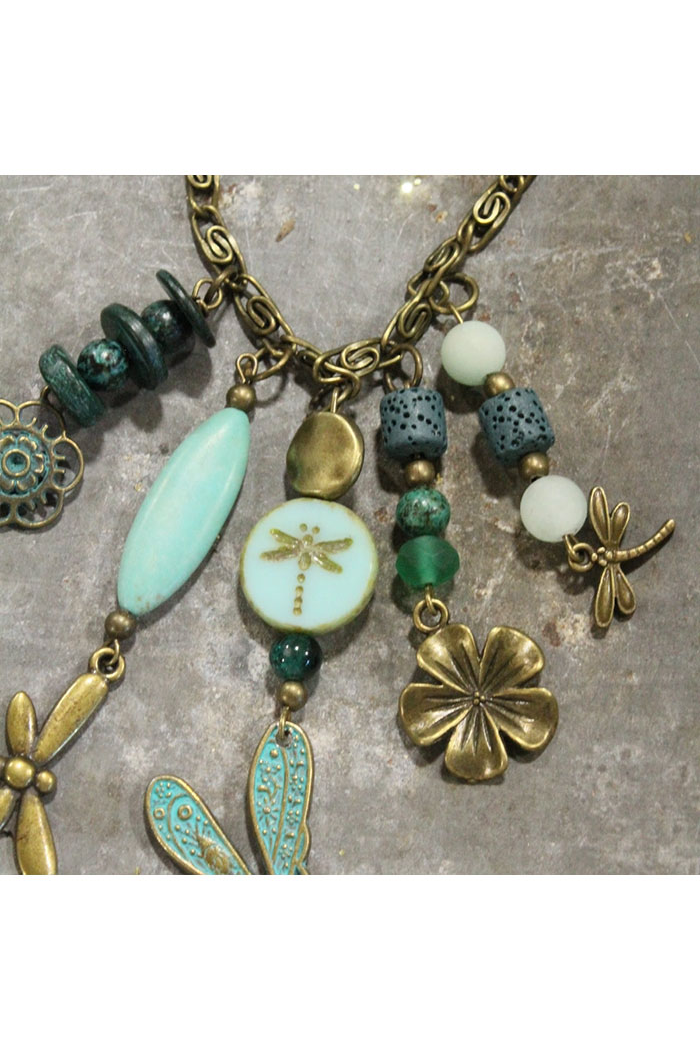 Dragonfly & Bronze Metal Charmers Necklace