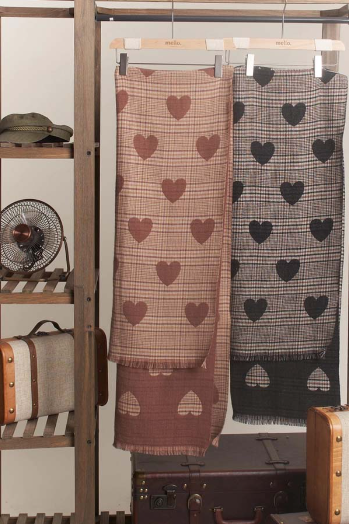 Valentine's Heart Print Plaid Scarf