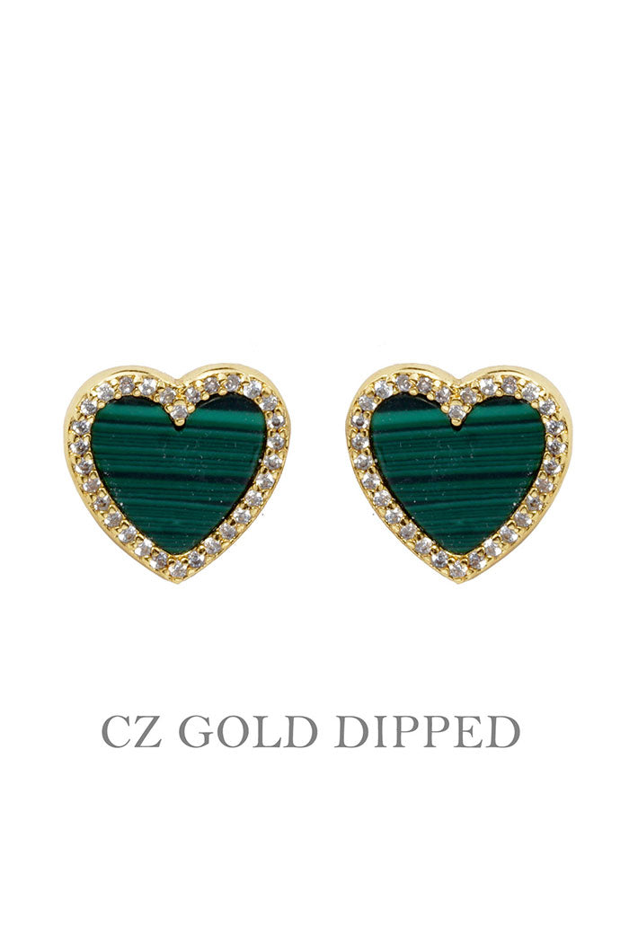 Gold Plated Cz Heart Post Earrings