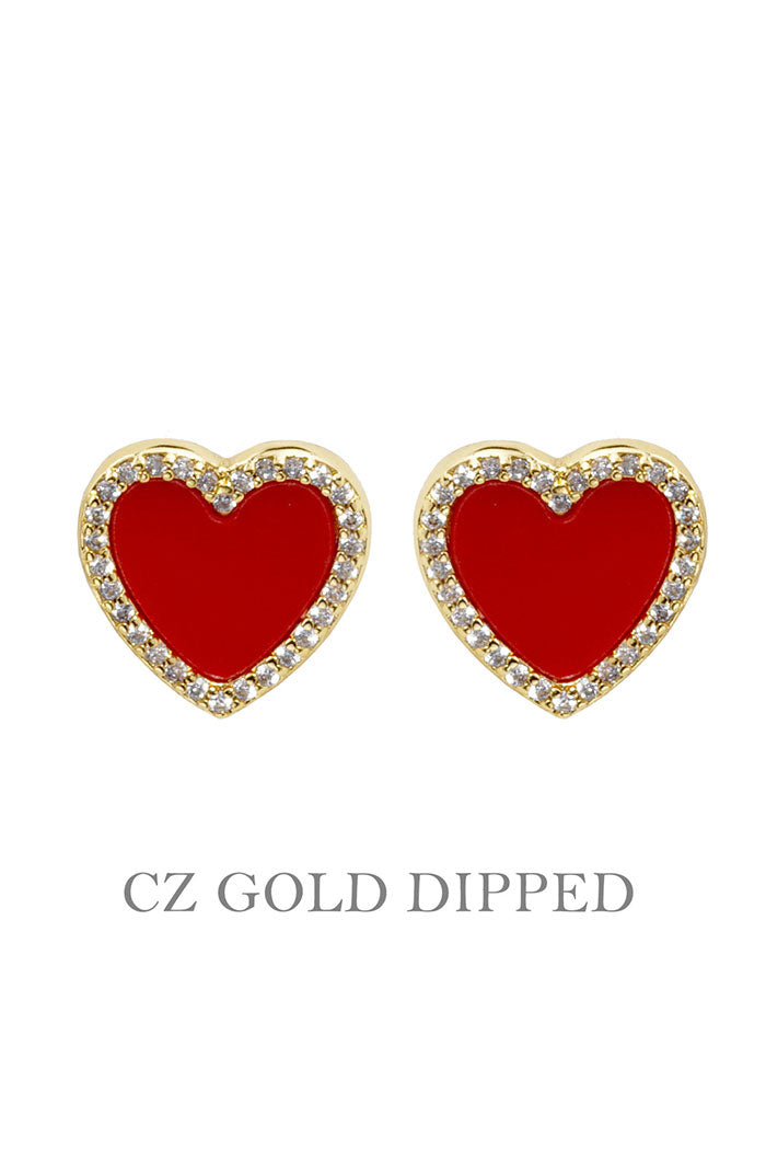 Gold Plated Cz Heart Post Earrings