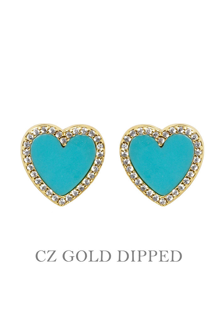 Gold Plated Cz Heart Post Earrings