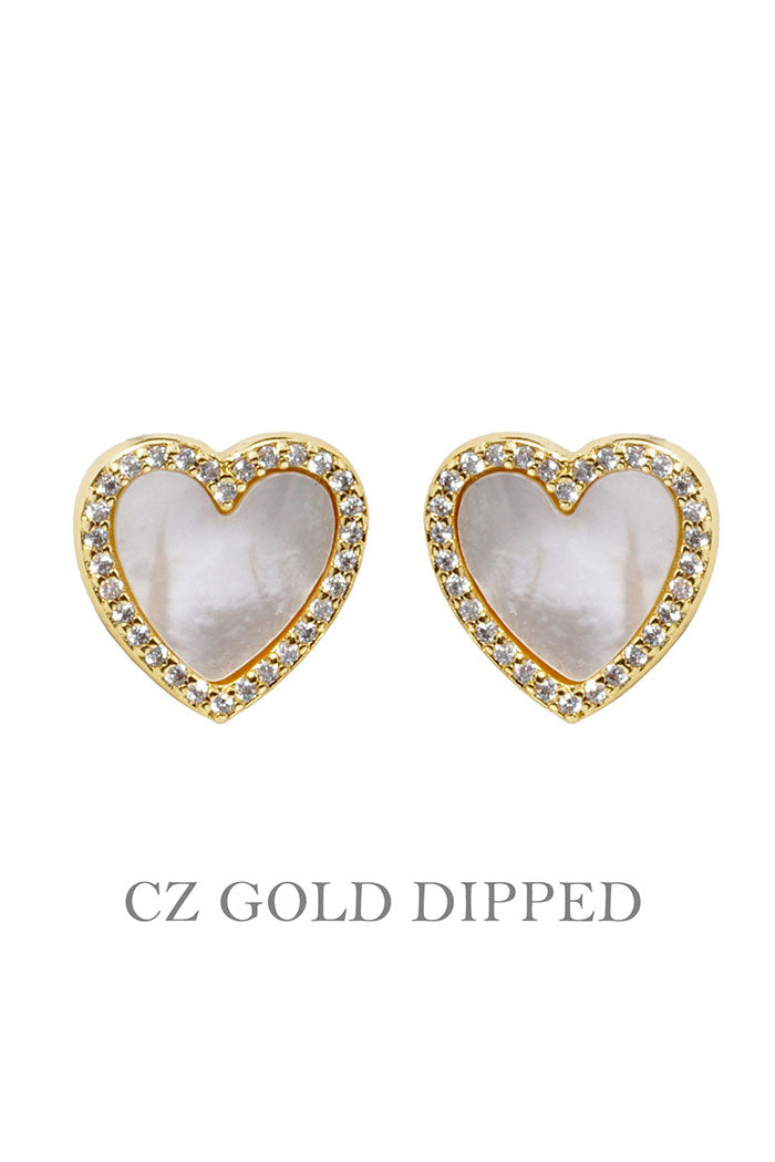 Gold Plated Cz Heart Post Earrings