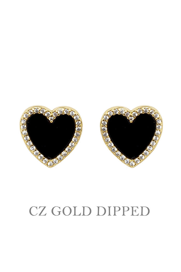 Gold Plated Cz Heart Post Earrings