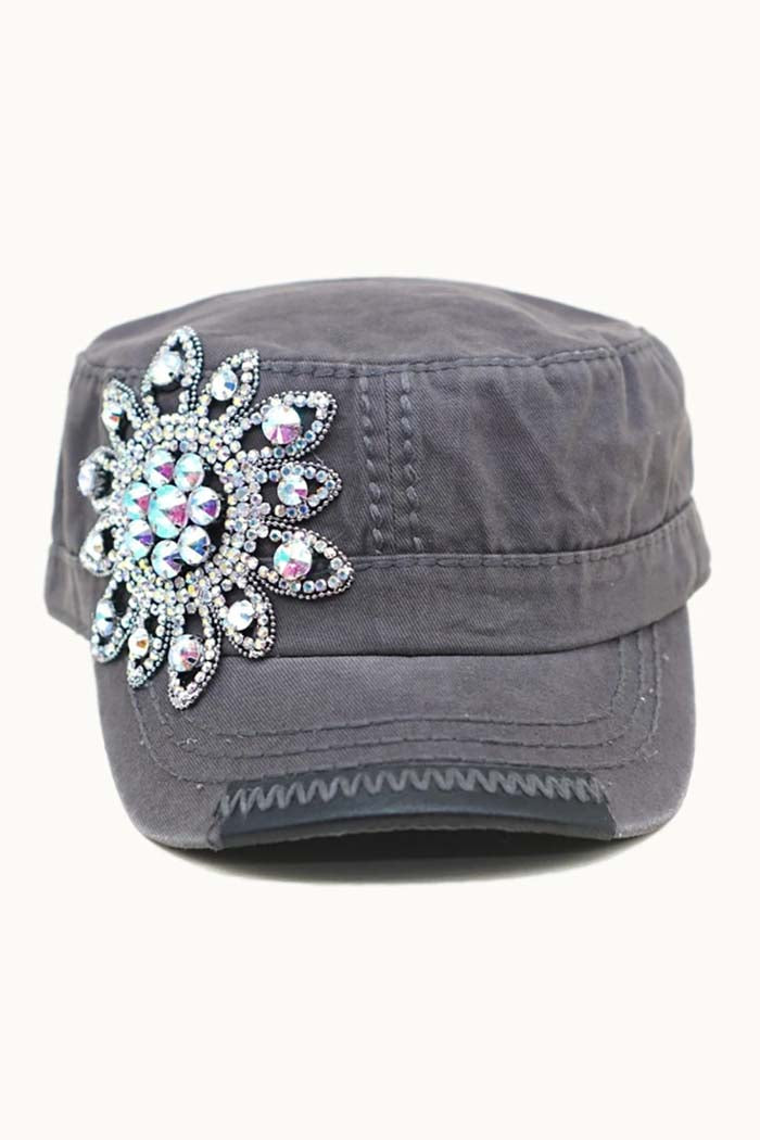 Sunflower Bejeweled Glitz Cadet Cap, Adjustable