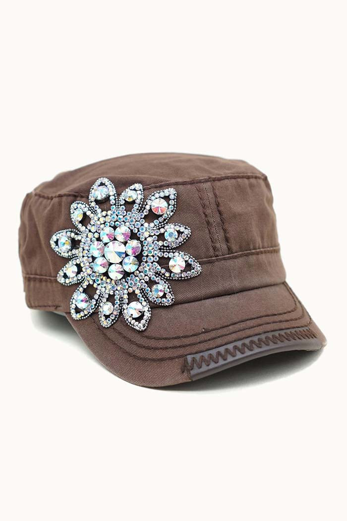 Sunflower Bejeweled Glitz Cadet Cap, Adjustable