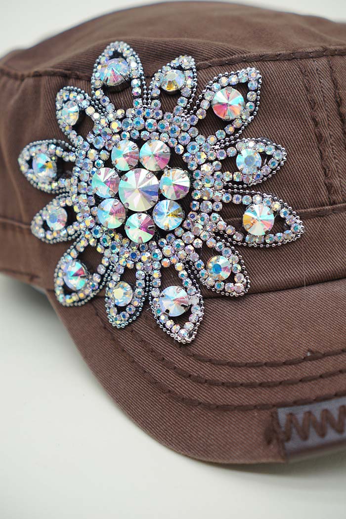 Sunflower Bejeweled Glitz Cadet Cap, Adjustable