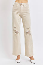 High Waist Destroyed Straight Jeans